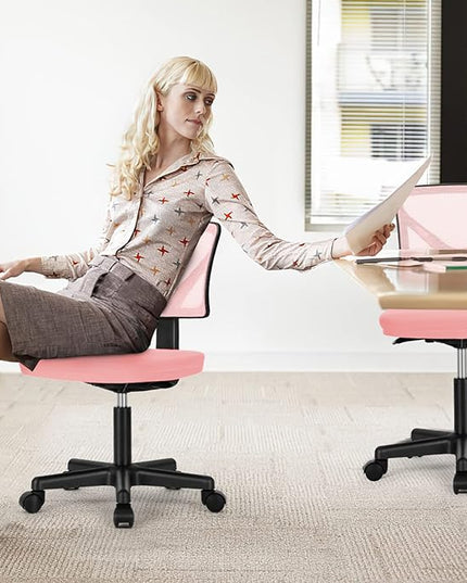 Sweetcrispy Office Computer Desk Chair, Ergonomic Low-Back Mesh Rolling Work Swivel Chairs with Wheels, Armless Comfortable Seat Lumbar Support for Home,Bedroom,Study,Student,Adults, Pink - LeafyLoom