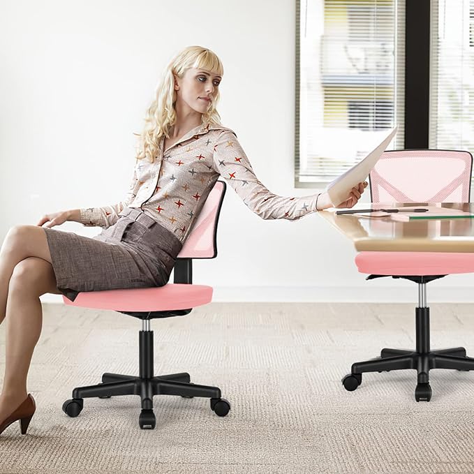 Sweetcrispy Office Computer Desk Chair, Ergonomic Low-Back Mesh Rolling Work Swivel Chairs with Wheels, Armless Comfortable Seat Lumbar Support for Home,Bedroom,Study,Student,Adults, Pink - LeafyLoom