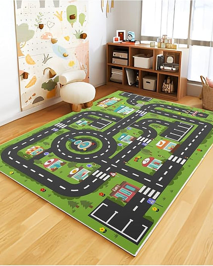 Analog ABC Kids Rug Playroom Car Rug Play Mat City Life Road Rug for Cars Fun City Map for Carpet for Bedroom Boys (78 * 118 inches, Gorgeous City) - LeafyLoom