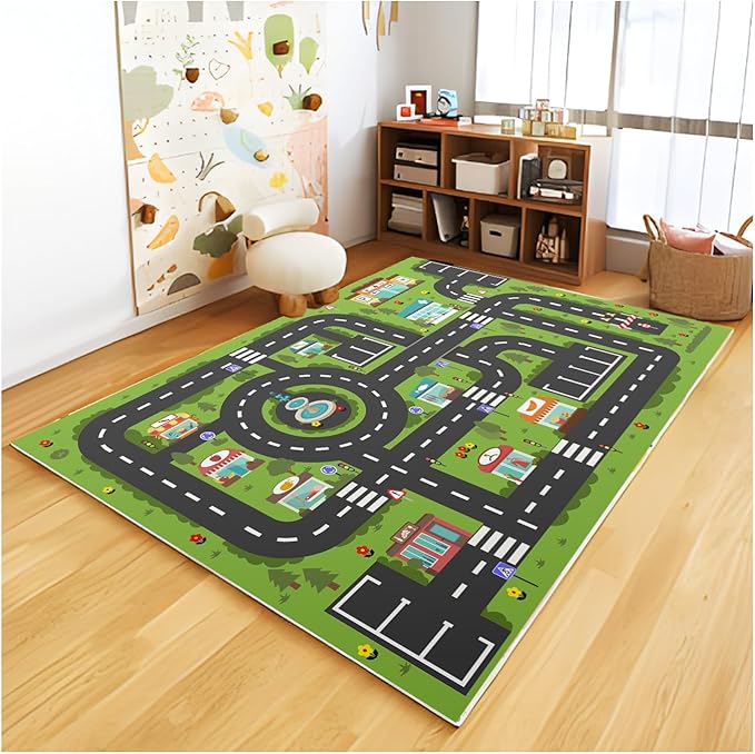 Analog ABC Kids Rug Playroom Car Rug Play Mat City Life Road Rug for Cars Fun City Map for Carpet for Bedroom Boys (78 * 118 inches, Gorgeous City) - LeafyLoom