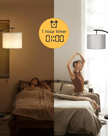 Ambimall Floor Lamp with Remote Control and Stepless Dimmable Bulb, Colors Temperature & Brightness Adjustable, Modern Floor Lamps for Living Room（Grey Shade & Black Pole） - LeafyLoom
