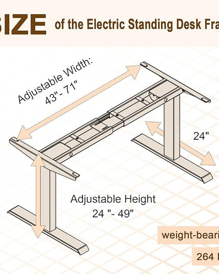 Electric Standing Desk Frame Dual Motor Height Adjustable Desk Motorized Stand Up Desk-White(Frame Only) - LeafyLoom