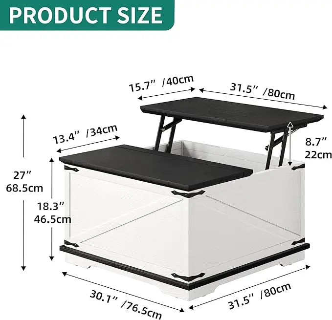 YITAHOME Farmhouse Lift Top Coffee Table, Square Wood Center Table with Large Hidden Storage Compartment for Living Room, Rustic Cocktail Table with Lift Top for Home Office,White - LeafyLoom