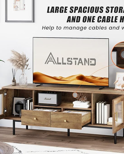 TV Stand for 65 Inch TV, Modern Entertainment Center with 2 Cabinets and 2 Drawers, Mid Century TV Stand for 55/60/65 inch TV, Media Console for Bedroom, Living Room and Office, Brown - LeafyLoom
