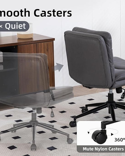 Armless Office Chair with Wheels Wide Desk Chair Leather Mid Back Accent Chair Padded Swivel Vanity Chair for Girl Women Computer Task Chair for Home Office (Suede Fabric,Gray) - LeafyLoom