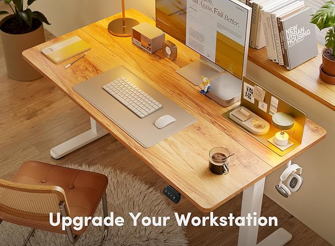 FEZIBO Electric Standing Desk, 55 x 24 Inches Height Adjustable Stand up Desk, Sit Stand Home Office Desk, Computer Desk, Light Rustic - LeafyLoom