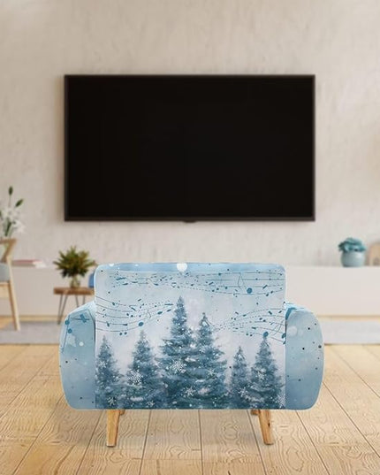 FKELYI Blue Christmas Tree Easy Going Stretch Sofa Slipcover Snow Sofa Couch Cover with Elastic Bottom Stretch Sofa Slipcovers M FKELYI