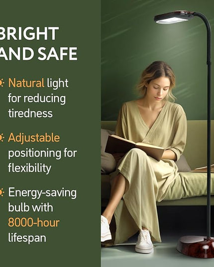 Natural Daylight Floor Lamp - Craft Light Floor Standing for Reading, Crafting, Sewing - 27W Full Spectrum White Bright Sunlight - Adjustable Gooseneck - Task Lamps for Living Room, Bedroom, Office - LeafyLoom