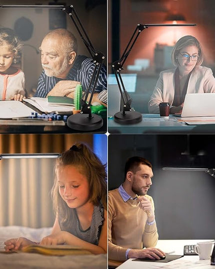 LED Desk Lamp, Metal Swing Arm Lamp, Eye-Caring Dimmable Table Lamp led,Flexible Arm Table Lamp led, 3 Color Modes, 9 Brightness Dimming Reading Light with USB Port - LeafyLoom