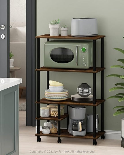 Furinno Turn-N-Tube 4-Tier Toolless Kitchen Storage Shelf Cart, Amber Pine/Black - LeafyLoom