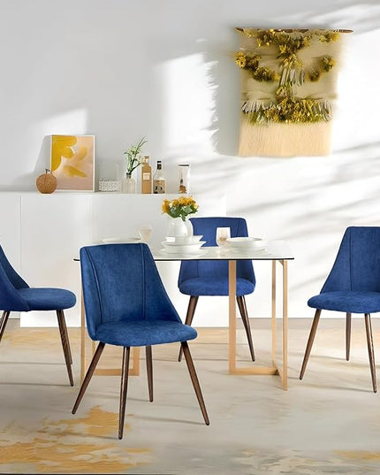 FurnitureR Dining Chairs Set of 2, Upholstered Side Chairs Fabric Armless Living Room Accent Chair with Soft Seat/Metal Legs, Mid-Back Chairs for Home Kitchen Restaurant, Dark Blue - LeafyLoom