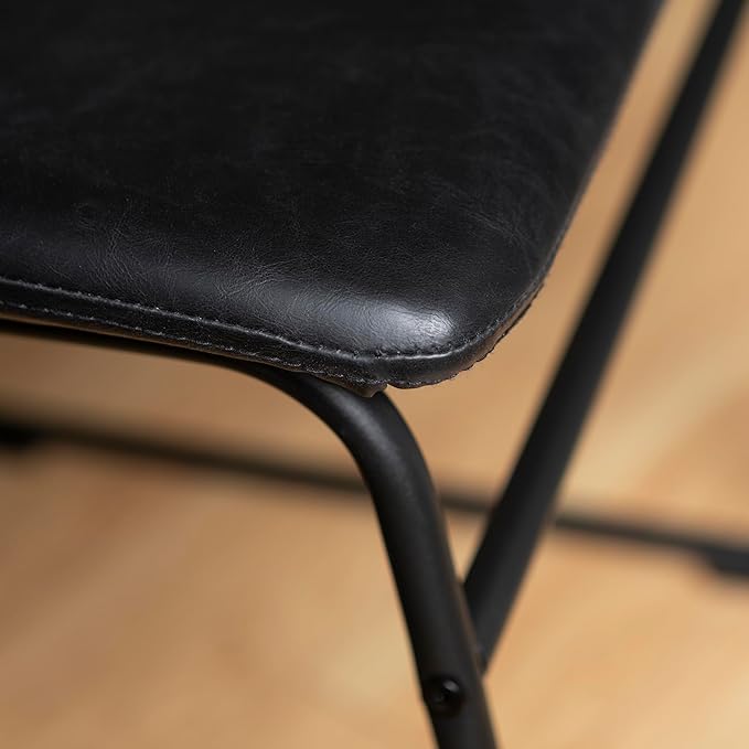 Walker Edison Douglas Urban Industrial Faux Leather Armless Dining Chairs, Set of 2, Black - LeafyLoom