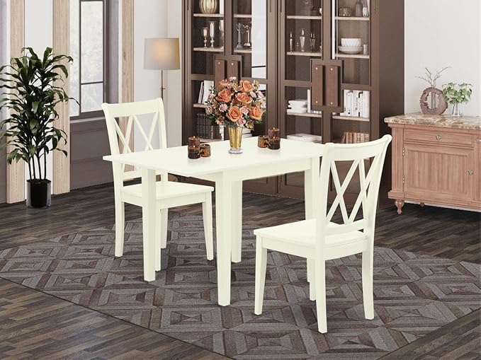 East West Furniture NDCL3-LWH-W Norden 3 Piece Modern Set Contains a Rectangle Wooden Table with Dropleaf and 2 Dining Chairs, 30x48 Inch, Linen White - LeafyLoom