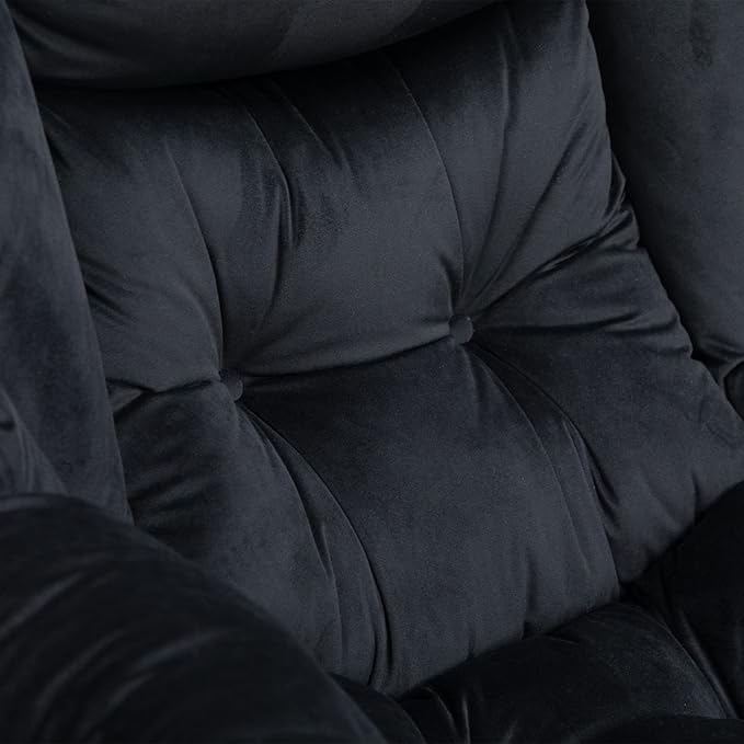 HollyHOME Modern Fabric Large Lazy Chair, Accent Oversized Comfy Reading Chair, Thick Padded Cozy Lounge Chair with Armrest, Steel Frame Leisure Sofa Chair for Living Room, Bedroom, Dorm, Black - LeafyLoom