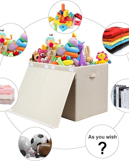 popoly 122L Large Toy Box Chest with Lid, Foldable Toy Storage Organizer Bin Boxes with Removable Divider for Kids, Boys, Girls, Nursery, Playroom, 26"x17" x17" (Linen Beige) - LeafyLoom