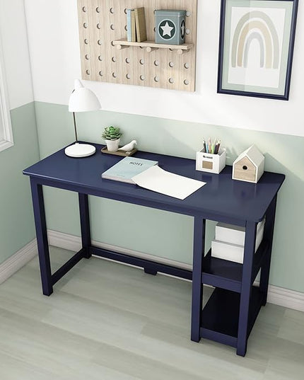 Max & Lily Solid Wood Desk With Shelves, 47 Inches, Blue - LeafyLoom