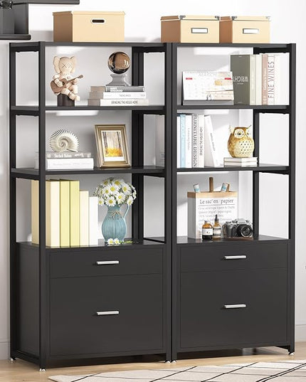 Tribesigns Bookcase Bookshelf, 4-Tier Modern File Cabinet with 2 Drawers, Lateral Filing Cabinet accommodate Legal/Letter / A4 Size for Home Office Organizer - LeafyLoom