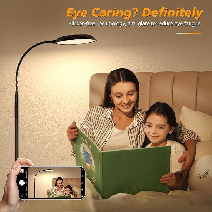 LED Floor Lamp, 18W Bright Floor Lamps for Living Room, Stepless Adjustable Colors & Brightness Standing Lamp with Timer, Remote & Touch Control, Eye Caring Reading Lights for Bedroom,Office - LeafyLoom