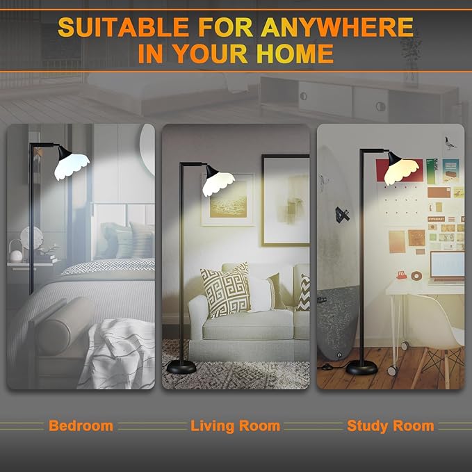 Floor Lamps for Living Room, Flower Standing Lamp with Foot Switch, 76inch Tall Pole floor lamp 3 Color Temperature Bulb, Rotatable Corner Lamp, Reading lamp for Bedroom Farmhouse Office Decor - LeafyLoom