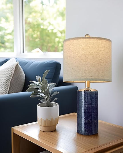 20.25" Small Table Lamps Set of 2 Modern Ceramic Lamps for Living Room Farmhouse Bedside Lamps Boho Lamps for Night Stands Blue Bedroom Lamps Side Table Lamps End Table Lamps - LeafyLoom
