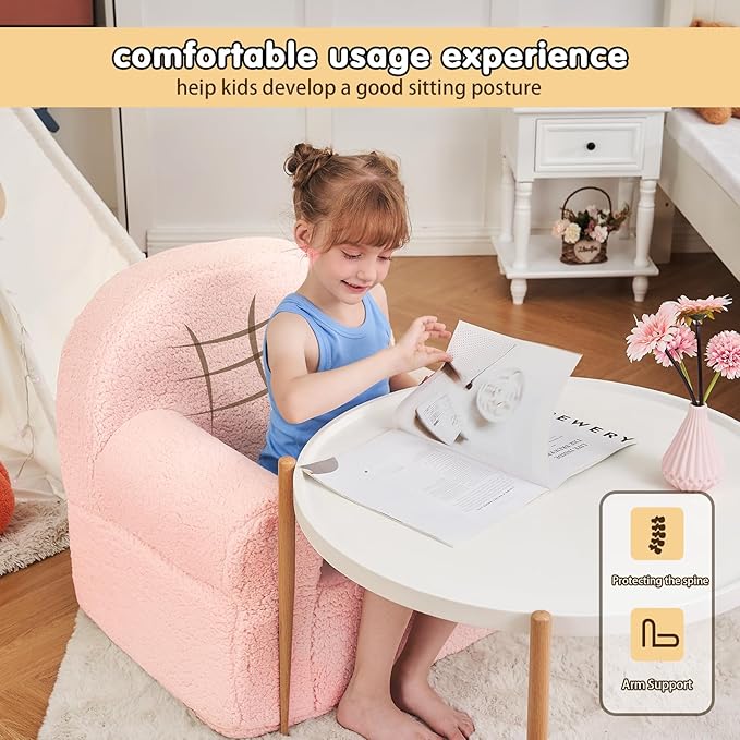 Kids Chair Toddler Chair Sherpa Couch Sherpa Kids Bean Bag Chair,Cuddly Toddler Chairs Comfy Plush Chair Toddler Couch Reading Chair for Kids Fuzzy Baby Chair Pink - LeafyLoom