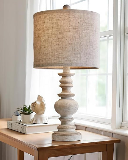 BOBOMOMO Tradition 20" Rustic Single Table Lamp for Living Room Bedroom Bedside Desk Lamps Bedroom Nightstand Vintage Lamps Linen,Suitable for Decorating Small Areas (1 Pack) - LeafyLoom