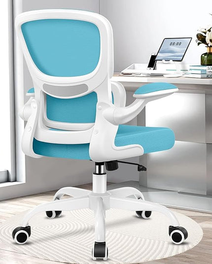 Office Chair, Ergonomic Desk Chair with Lumbar Support and Adjustable Armrests, Comfy Desk Chair Breathable Mesh Mid Back Computer Chair, Reclining Office Chair for Home Office - Blue - LeafyLoom