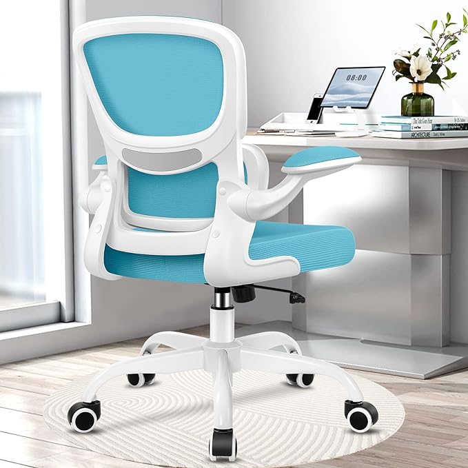 Office Chair, Ergonomic Desk Chair with Lumbar Support and Adjustable Armrests, Comfy Desk Chair Breathable Mesh Mid Back Computer Chair, Reclining Office Chair for Home Office - Blue - LeafyLoom