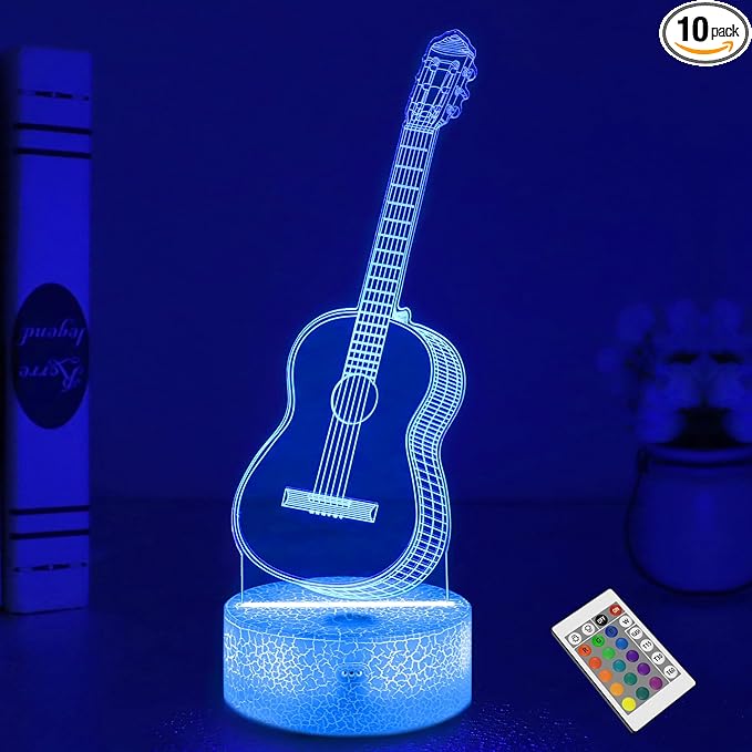 FULLOSUN Guitar Gift, Kids Guitar Night Light (with Remote Control), 3D Illumination Lights Boys Gift 16 Colors Changeable Kids Room Lighting Creative Decoration... (Guitar) - LeafyLoom