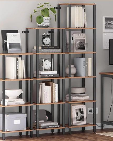 TUTOTAK Bookshelf, 4-Tier Tall Book Shelf, Narrow Bookcase for Small Space, DIY Stackable Bookshelf, for Living Room, Office, Study, Entryway, Industrial, Rustic Brown BS01BB004 - LeafyLoom