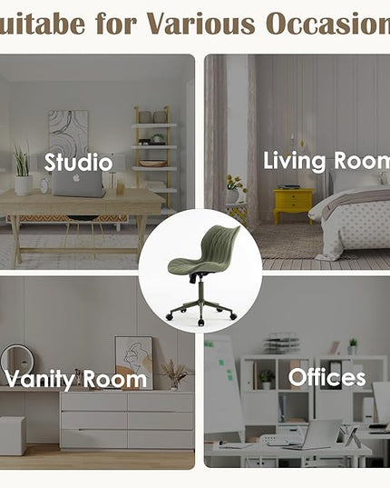 YOUNUOKE Office Desk Chair, Comfy Home Office Chairs, Small Comfortable Desk Chairs with Wheels, Armless PU Leather Chairs for Computer Conference, Olive - LeafyLoom