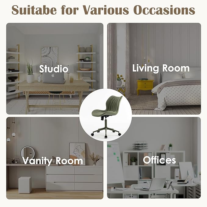 YOUNUOKE Office Desk Chair, Comfy Home Office Chairs, Small Comfortable Desk Chairs with Wheels, Armless PU Leather Chairs for Computer Conference, Olive - LeafyLoom