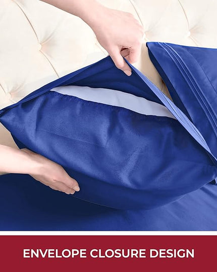 Mellanni RV Short Queen Sheets - 4 PC Iconic Collection Bedding Sheets & Pillowcases - Hotel Luxury, Extra Soft, Cooling Bed Sheets - Deep Pocket up to 10 inch (RV/Short Queen, Royal Blue) - LeafyLoom