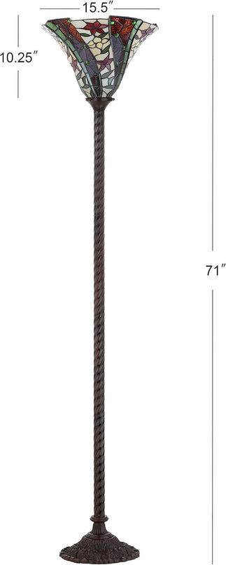 JONATHAN Y JYL8001A Williams Tiffany-Style 71" Torchiere LED Floor Lamp, Tiffany, Traditional, Art Nouveau Style, Office, Living Room, Family Room, Dining Room, Bedroom, Hallway, Foyer, Bronze - LeafyLoom