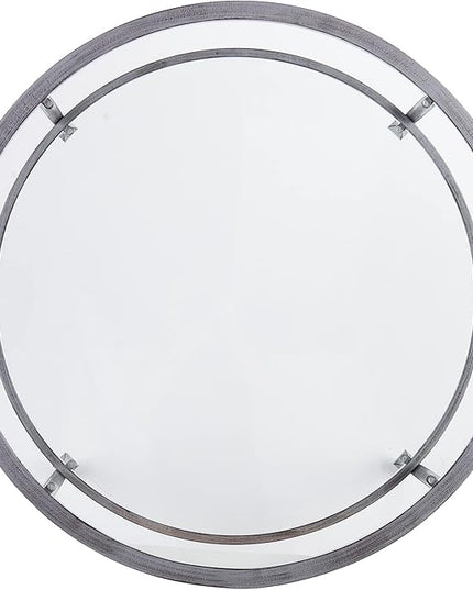 SEI Furniture Jaymes Metal & Glass Round 2-Tier Coffee Table, Silver/Black Distressing - LeafyLoom