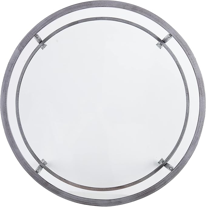 SEI Furniture Jaymes Metal & Glass Round 2-Tier Coffee Table, Silver/Black Distressing - LeafyLoom