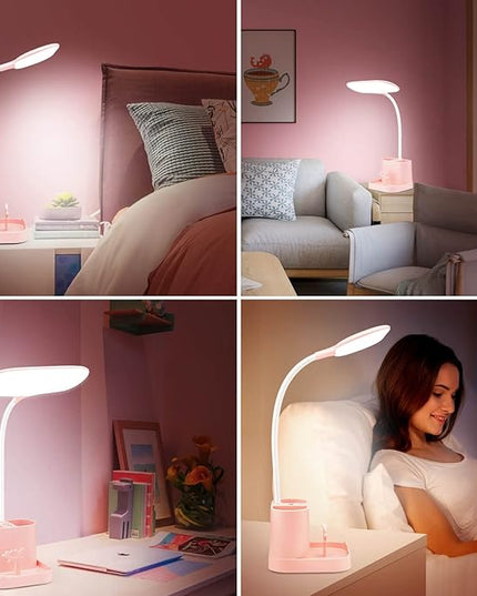 Mubarek Cute Desk Lamp Pink Lamp Cute Desk Accessories, 3 Modes 8W Dimmable Pink Desk Lamp+Organizers, Pink Desk Accessories Kawaii Desk Accessories, Cute Lamp Cute Desk Decor Cute Office Supplies - LeafyLoom