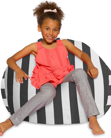 Posh Creations Bean Bag Chair for Kids, Teens, and Adults Includes Removable and Machine Washable Cover, Canvas Stripes Gray and White, 38in - Large - LeafyLoom