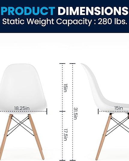 Flash Furniture Elon Series Plastic Modern Dining Chairs with Wooden Legs, Mid-Century Side Chairs for Dining Rooms and Offices, Set of 2, White - LeafyLoom