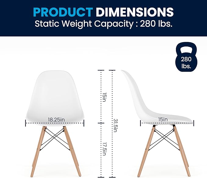 Flash Furniture Elon Series Plastic Modern Dining Chairs with Wooden Legs, Mid-Century Side Chairs for Dining Rooms and Offices, Set of 2, White - LeafyLoom