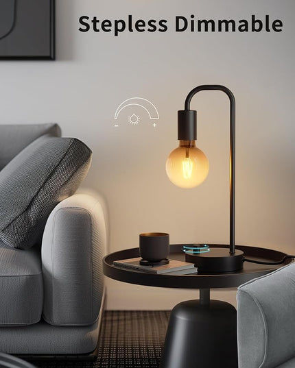 Industrial Table Lamp Set of 2, Fully Dimmable Beside Lamp with Gradient Black Art LED Bulb, Modern Nightstand Desk Lamp for Bedroom, Living Room, Office, Reading(Bulb Included) - LeafyLoom