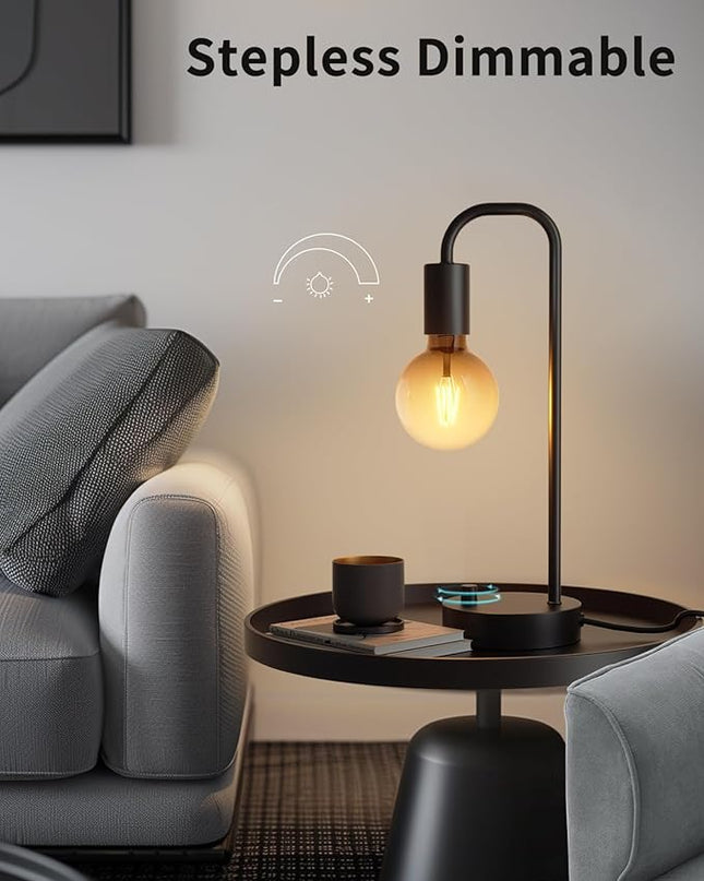 Industrial Table Lamp Set of 2, Fully Dimmable Beside Lamp with Gradient Black Art LED Bulb, Modern Nightstand Desk Lamp for Bedroom, Living Room, Office, Reading(Bulb Included) - LeafyLoom