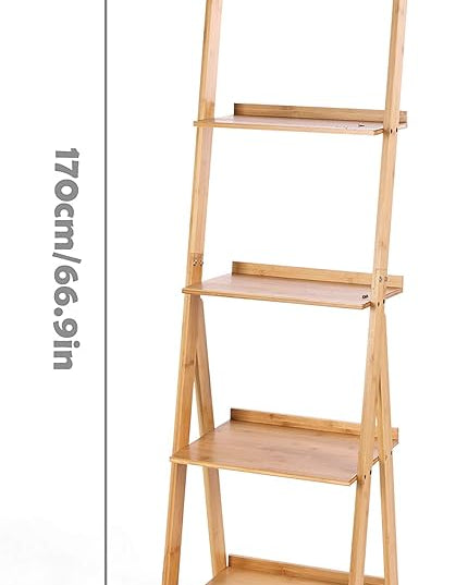 HYNAWIN Corner Ladder Shelf Storage Shelving, 5 Tier Books/CDs/Albums/Files Holder in Living Room Home Office,Simple Assembly - LeafyLoom