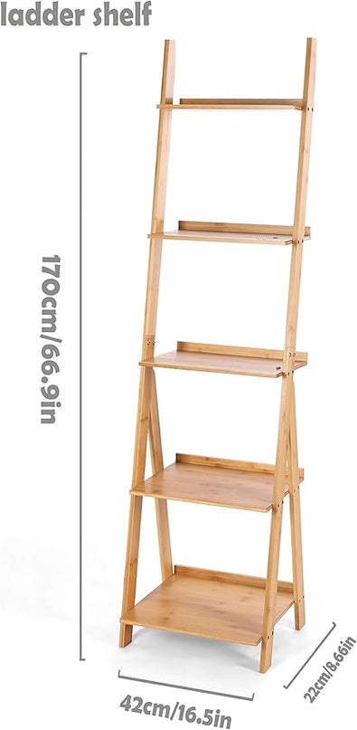 HYNAWIN Corner Ladder Shelf Storage Shelving, 5 Tier Books/CDs/Albums/Files Holder in Living Room Home Office,Simple Assembly - LeafyLoom