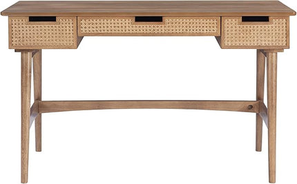 Linon Natural Dutton Wood and Rattan Desk - LeafyLoom
