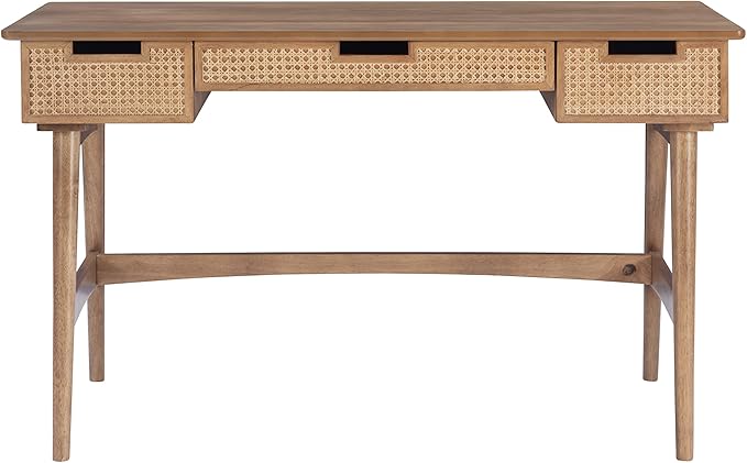 Linon Natural Dutton Wood and Rattan Desk - LeafyLoom