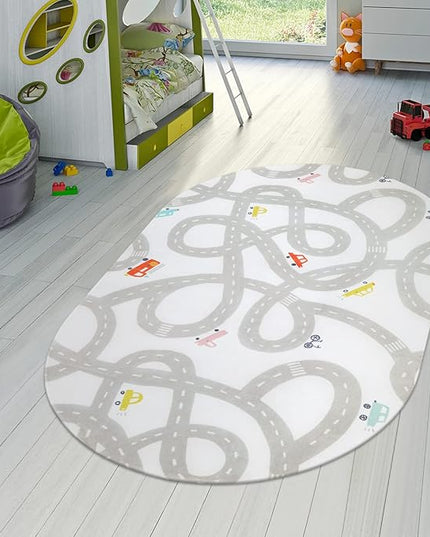Road Traffic Kids Rug Children Playing with Cars Playmat 3x5 Ft, Washable Play Carpet for Kids Playroom, Non-Slip Have Fun Safe Baby Nursery Rug for Toddler Boy's Bedroom Game Room Grey - LeafyLoom