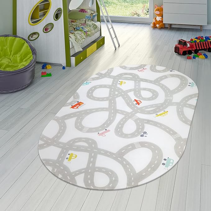 Road Traffic Kids Rug Children Playing with Cars Playmat 3x5 Ft, Washable Play Carpet for Kids Playroom, Non-Slip Have Fun Safe Baby Nursery Rug for Toddler Boy's Bedroom Game Room Grey - LeafyLoom