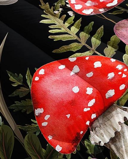 Red Mushroom Kawaii Comforter Set Twin Size Kids Mushroom Dragonfly Bedding Set Botanical Plant Theme Print Quilt Bed Set for Boys Girls Adults with 1 Comforter and 2 Pillowcases - LeafyLoom
