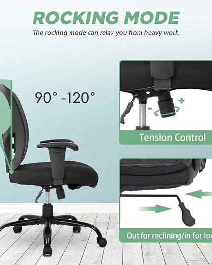 BestOffice Big and Tall Office Chair 500lbs Desk Chair Mesh Computer Chair with Lumbar Support Wide Seat High Back Task Executive Ergonomic Chair for Home Office (Black) - LeafyLoom